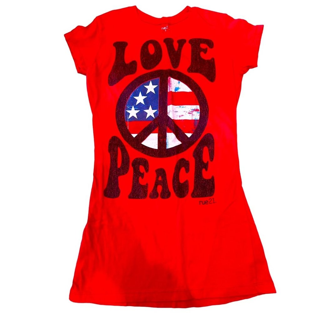 Rue21 Love and Peace Red Tee, Small Size, Like New Condition